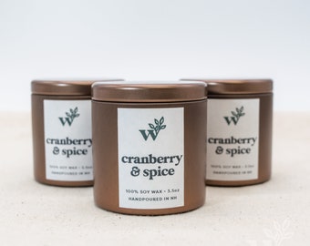 Cranberry + Spice | Seasonal Candle | Hand-poured Wood Wick Candle | 100% Natural Soy Wax Candle