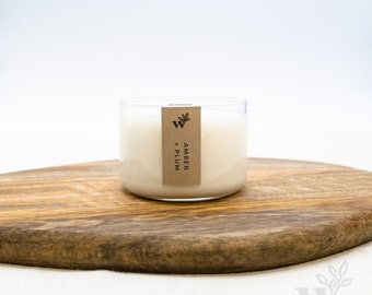 Amber + Plum | 4oz | Hand-poured Wood Wick Candle | 100% Natural Soy Wax Candle