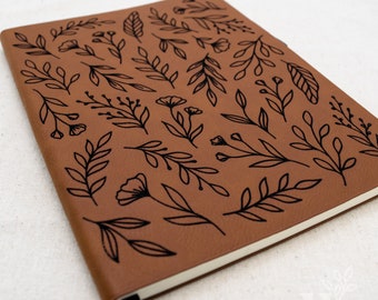 Floral Leather Notebook | Chestnut | Leather Journal | Nature Notebook | Travel Journal