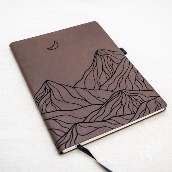 Mountain Faux Leather Notebook | Dark Brown | Leather Journal | Nature Notebook | Travel Journal