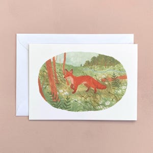 Fox in Field Greeting Card - Illustrated Animal Greeting Card / Fox Birthday Card / Nature Greeting Card