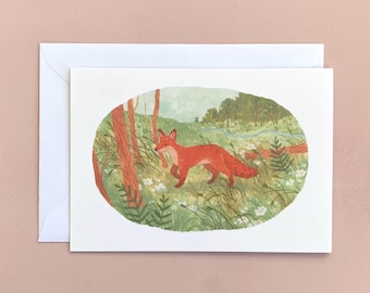 Tarjeta de felicitación con un zorro en el campo - Tarjeta de felicitación ilustrada con animales / Tarjeta de cumpleaños con un zorro / Tarjeta de felicitación con temática de naturaleza