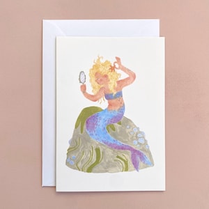 Carte de voeux sirène miroir - carte de voeux illustrée de sirène / carte d'anniversaire pour enfants / carte de voeux vierge