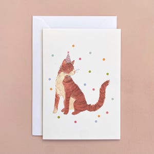 Tarjeta de felicitación de fiesta de gato - Tarjeta de cumpleaños de gato / Tarjeta de cumpleaños infantil / Tarjeta de felicitación ilustrada con animales