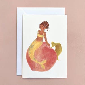 Carte de voeux sirène pêche - carte de voeux illustrée de sirène / carte de voeux pêche / carte d'anniversaire pour enfants
