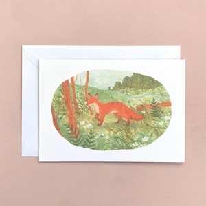 Fox in Field Greeting Card - Illustrated Animal Greeting Card / Fox Birthday Card / Nature Greeting Card