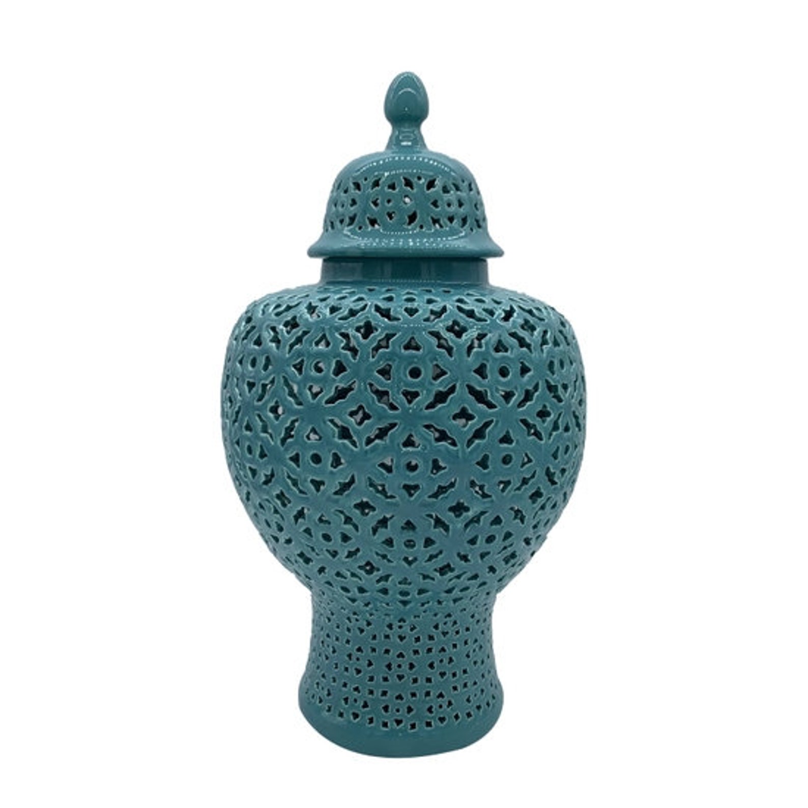 Large Turquoise Carved Lattice Ginger Jar Etsy