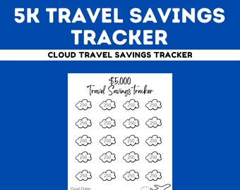 Rastreador de ahorros en viajes imprimible en la nube, desafío de objetivos de vacaciones de 5K, descarga instantánea e impresión