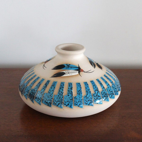 Marilyn Wiley Navajo Mosaic Pot/Vase with Feathers