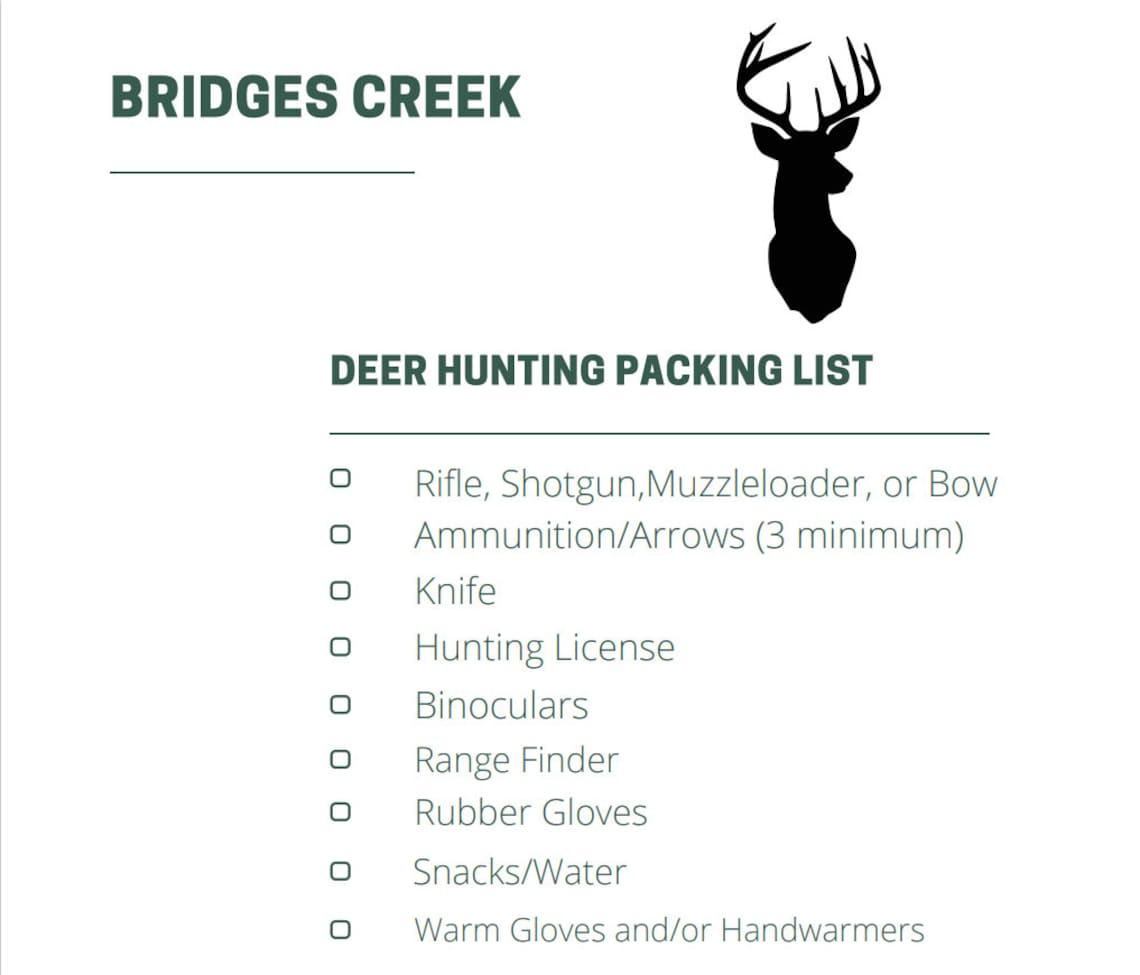 Deer Hunting Packing Checklist Etsy