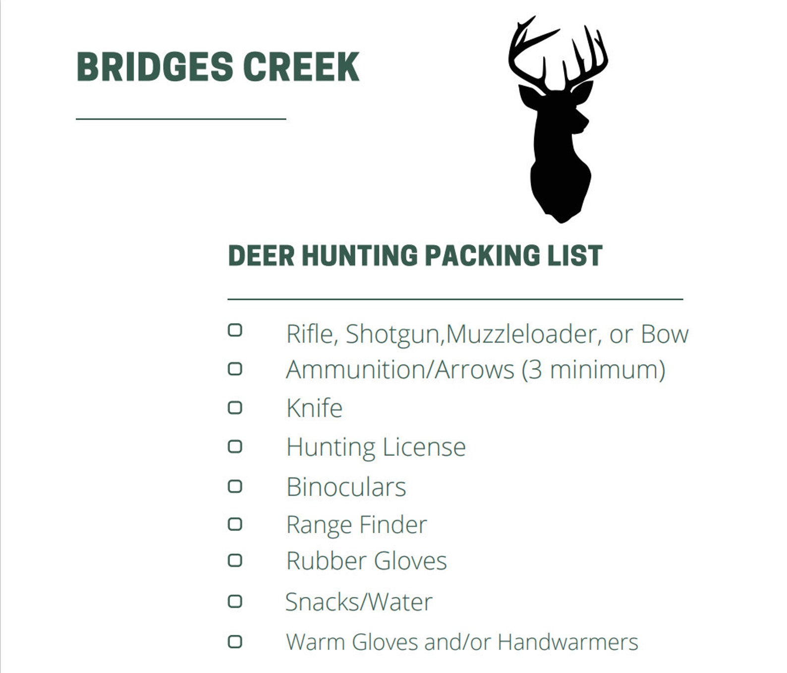 Deer Hunting Packing Checklist Etsy