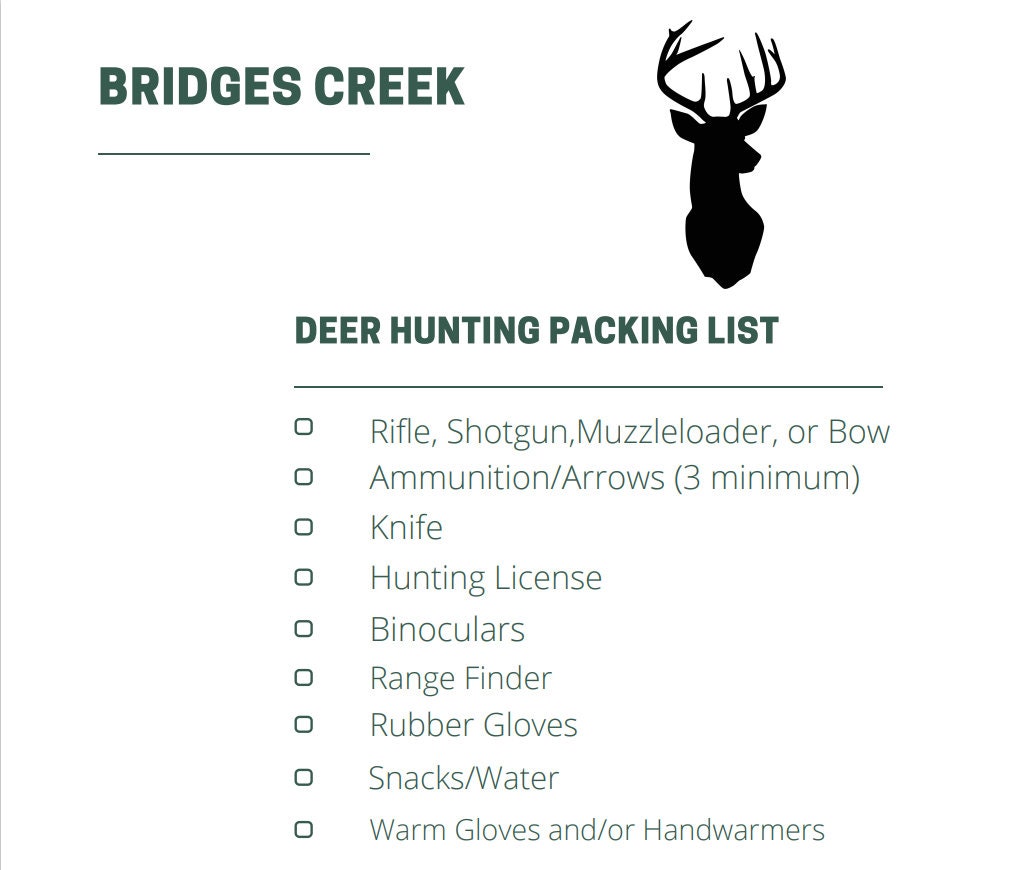 Deer Hunting Packing Checklist Etsy