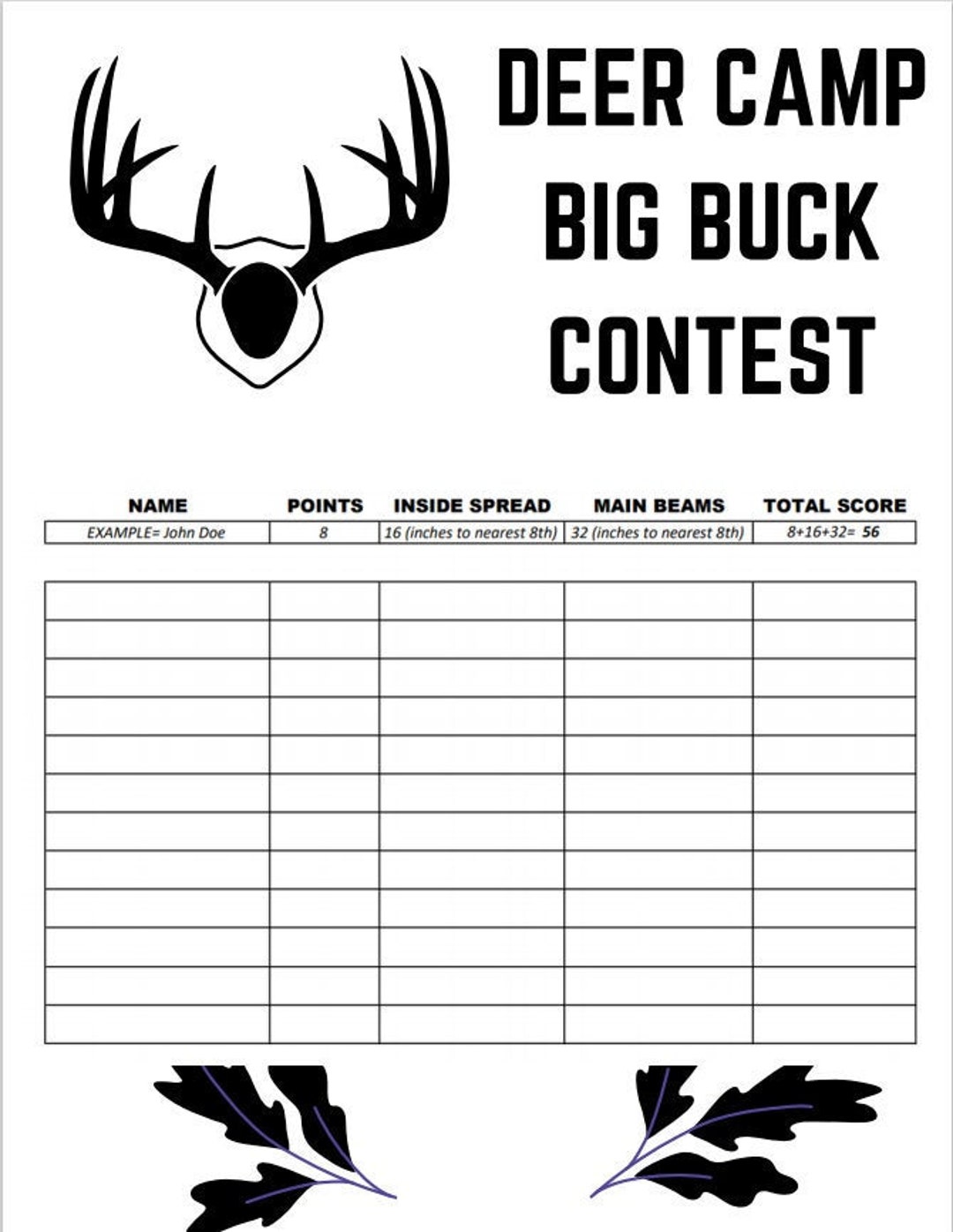 big-buck-contest-score-sheet-and-certificate-combo-etsy