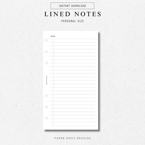 Lined Notes | Printable Planner Insert | PERSONAL | Weekly Agenda, Instant Download, Personal Planner Insert, Digital Insert