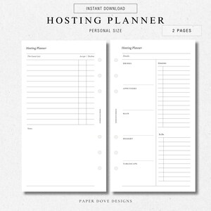 Hosting Planner | Printable Planner Insert | PERSONAL | Weekly Agenda, Instant Download, Personal Planner Insert, Digital Insert