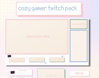 Cozy Gamer Twitch Pack | Twitch Stream Overlay, Panels, Animated Holding Screens