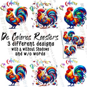 De Colores Rooster - 3 olika variationer PNG-design för T-shirt, mugg, kuddar