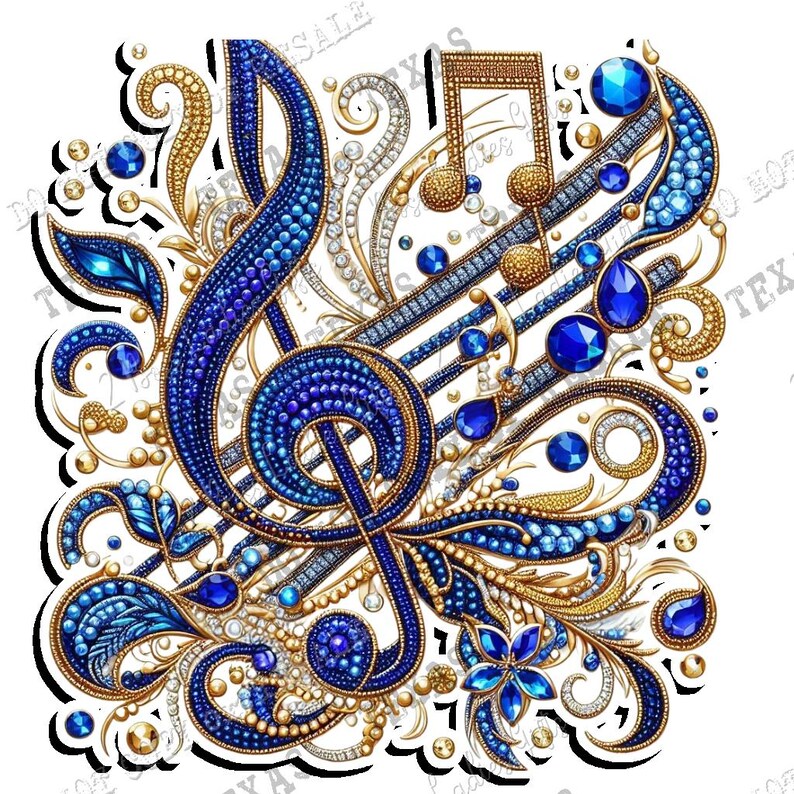 Blue Rhinestone and Bold Music Notes 3 Images- Digital Design - Etsy