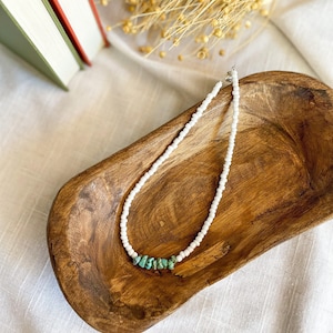 Western Turquoise and White Beaded Choker, Adjustable Choker, Seed Bead Choker, Choker Necklace, Boho Beaded Turquoise Choker, Western Wear
