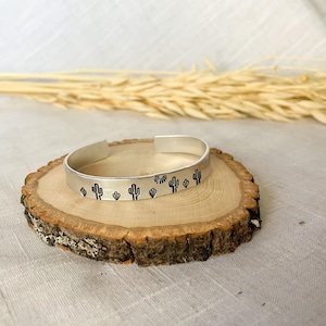 Western Desert Bracelet Cuff, Hand Stamped Metal Cuff, Western Jewelry, Adjustable Stamped Bracelet, Handmade Silver Cuff, Stamped Jewelry,
