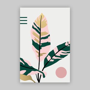 Vibrant Colorful Pastel Plant Leaves Pink Green Yellow Minimalist Art Deco Wall Decor Giclee Canvas