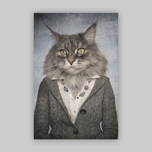 Cat Head Man Funky Aristocrat Knitted Sweater Pop Art Deco Giclee Canvas