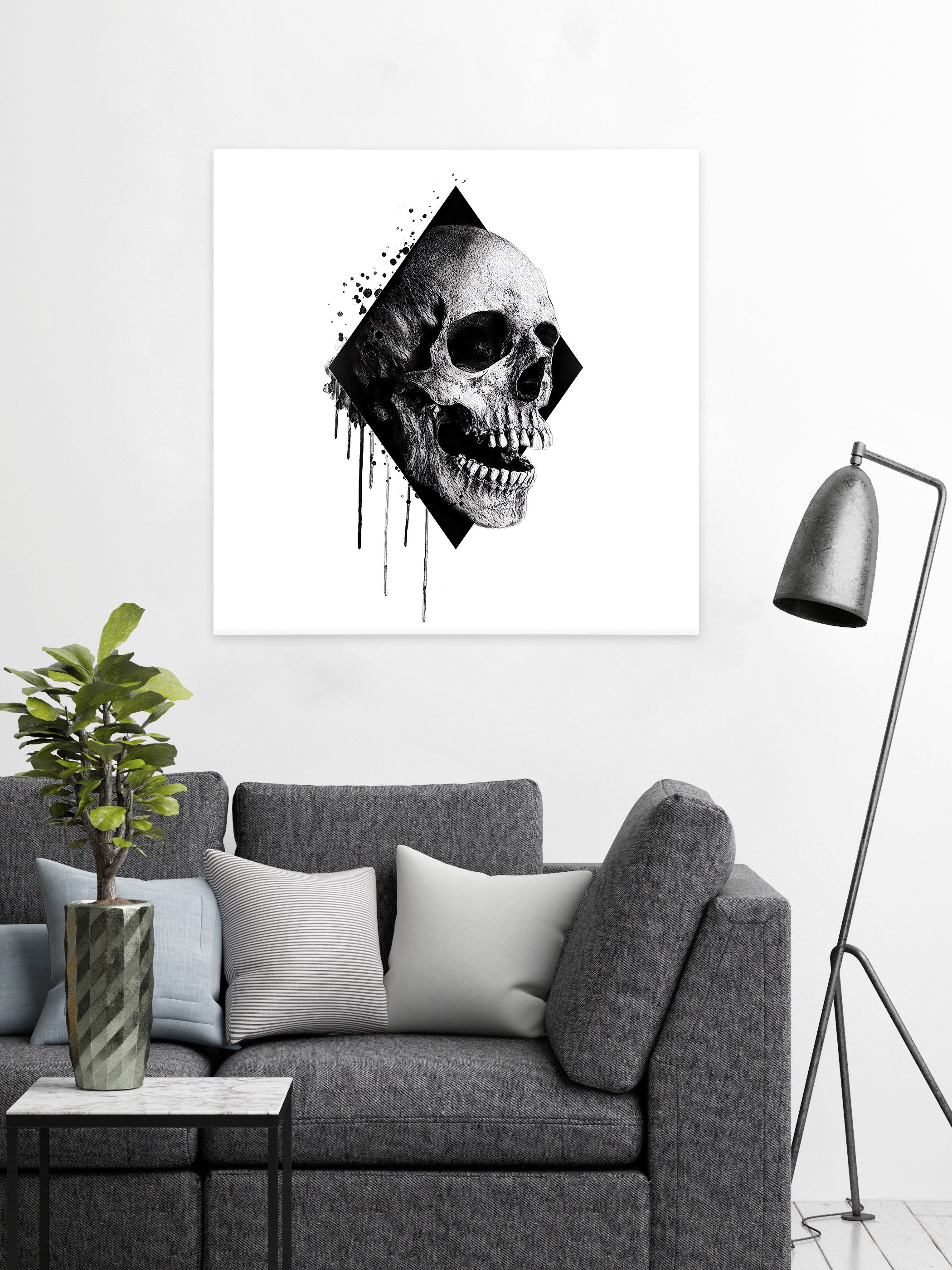 3D Skull Canvas Print: Black & White Abstract Wall Art - Etsy