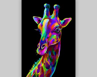 Vibrant Giraffe Wild Safari Animal Colorful Abstract Pop Art Giclee Canvas