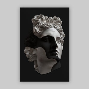 Greek Mythology Canvas Art, Greece Stone Sculpture Wall Art, Head of Apollo Canvas Print, Framed Canvas Gift For Mythology Enthusiast