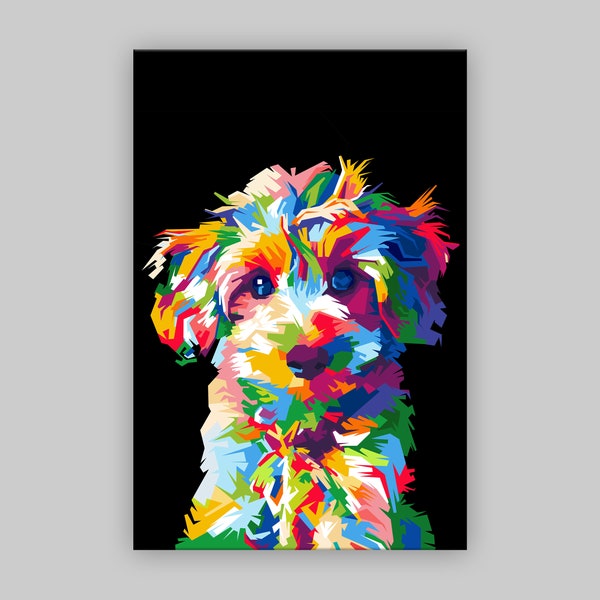 Vibrant Puppy Maltipoo Dog Maltese Poodle Colorful Abstract Pop Art Giclee Canvas