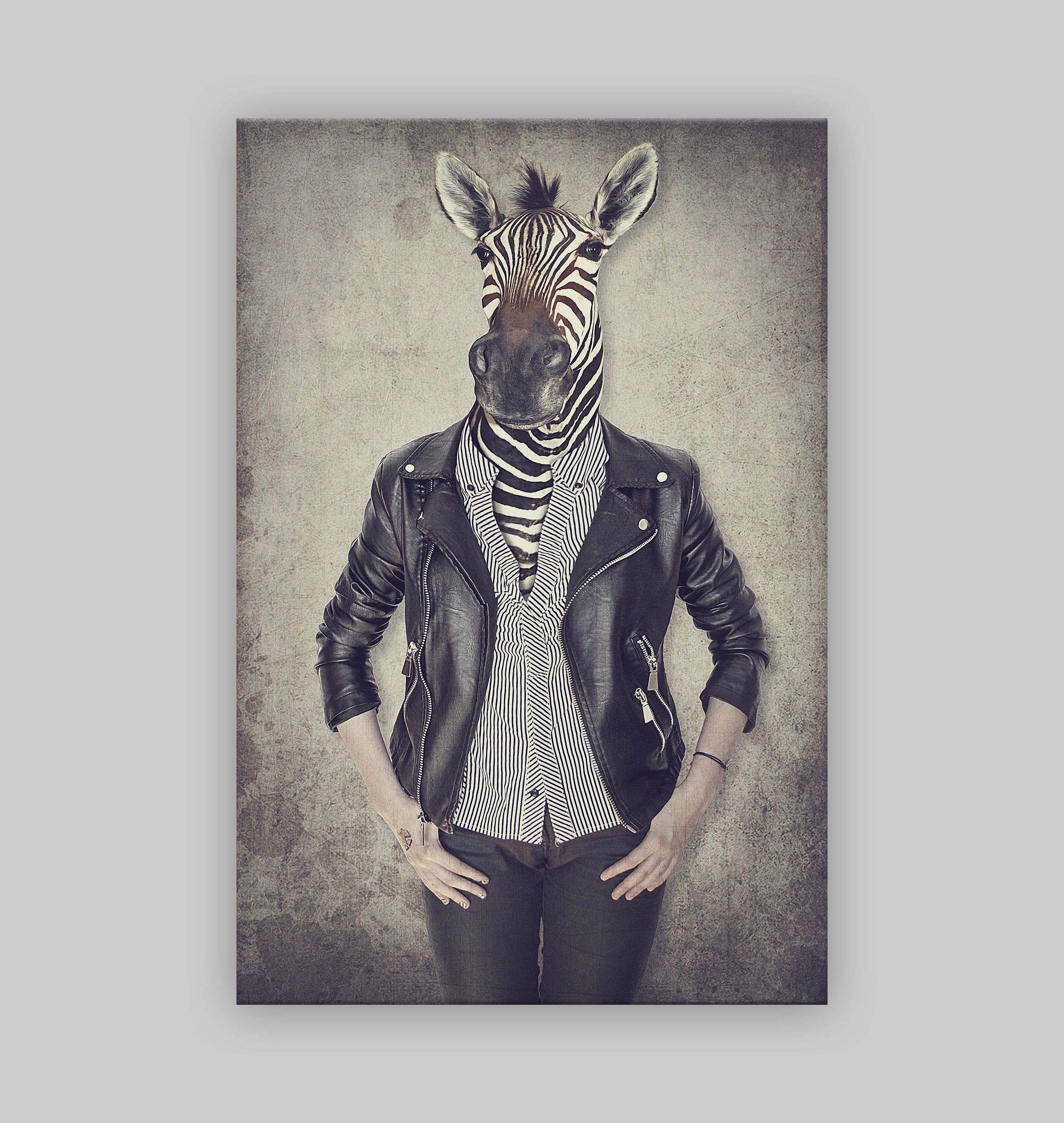 Zebra Man Leather Jacket Funky Punk Pop Art Deco Giclee