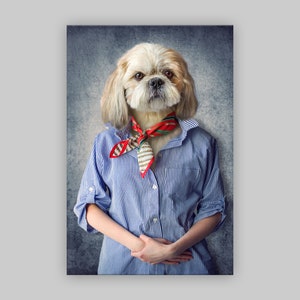 Shih Tzu Puppy Dog Head Man Funky Aristocrat Pop Art Deco Giclee Canvas
