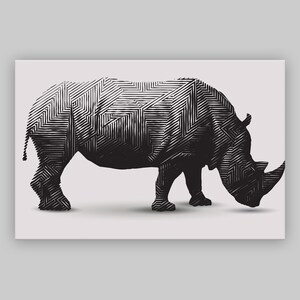 Rhino Rhinoceros Zig Zag Pattern Drawing Artwork Decor Wall Art Deco Giclee Canvas