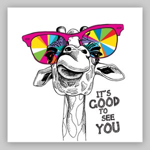Pop Art Giraffe Canvas Print, Pride Color Artistic Wall Art, Vibrant Colorful Sunglass Wearing Giraffe, Cool Kids Gift, Present For Unisex