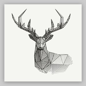 Black & White 3D Design Buck Canvas Art, Deer Antler Hunter Canvas Wall Art, Farmhouse Art For Cabin, Gift For Nature and Outdoors Lovers