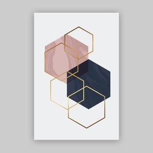 Geometric Hexagon Shapes Pastel Color Abstract Pop Art Deco Giclee Canvas