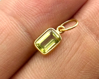 14K Gold Peridot Pendant: Emerald Cut August Birthstone Charm