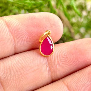 Ruby Pear Charm 5×7mm, July Birthstone Pendant, 925 Silver, Solid 14K & 18K Gold, Red Gem Drop Necklace Charm, Dainty Fine Jewelry