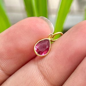 Rubellite Pear Charm 5x7mm – October Birthstone – Light Pink Red Gem – 925 Silver 14K 18K Gold – Dainty Charm