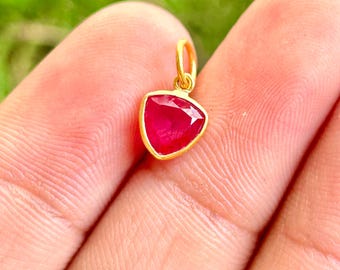 Ruby Trillion Cut Charm 6mm, July Birthstone Pendant, 925 Silver, Solid 14K 18K Gold, Red Gem Necklace Charm, Dainty Fine Jewelry