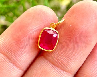 Breloque rubis coussin 6 x 7 mm, pendentif pierre de naissance de juillet, argent 925, or massif 14 et 18 carats, breloque pour collier avec pierre rouge, fournitures pour la création de bijoux fins.