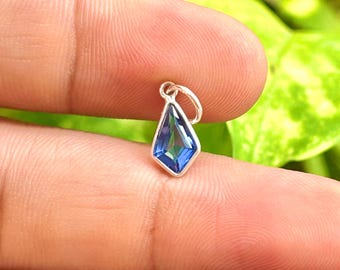 Man Made Blue Sapphire Pendant | Fancy Kite Cut 7x10mm | 18K 14K Gold Silver Bezel Set Gemstone Jewelry | September Birthstone Jewelry