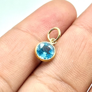 Natural Blue Topaz Charm | 14K 18K Gold or 925 Silver | December Birthstone Pendant Charm | Minimalist Gemstone Jewelry Gift