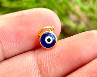 Evil Eye Charm 5mm, Blue White Protection Pendant, 925 Silver, 14K & 18K Solid Gold, Dainty Good Luck Amulet Jewelry