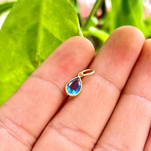 Natural Blue Topaz Pendant | 5x7mm Pear | 18K 14K Gold Silver Bezel Charm | Dainty Gemstone Necklace