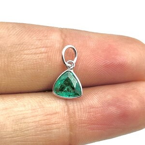 Trillion Cut Green Gemstone Charm: 925 Silver or Gold  Pendant