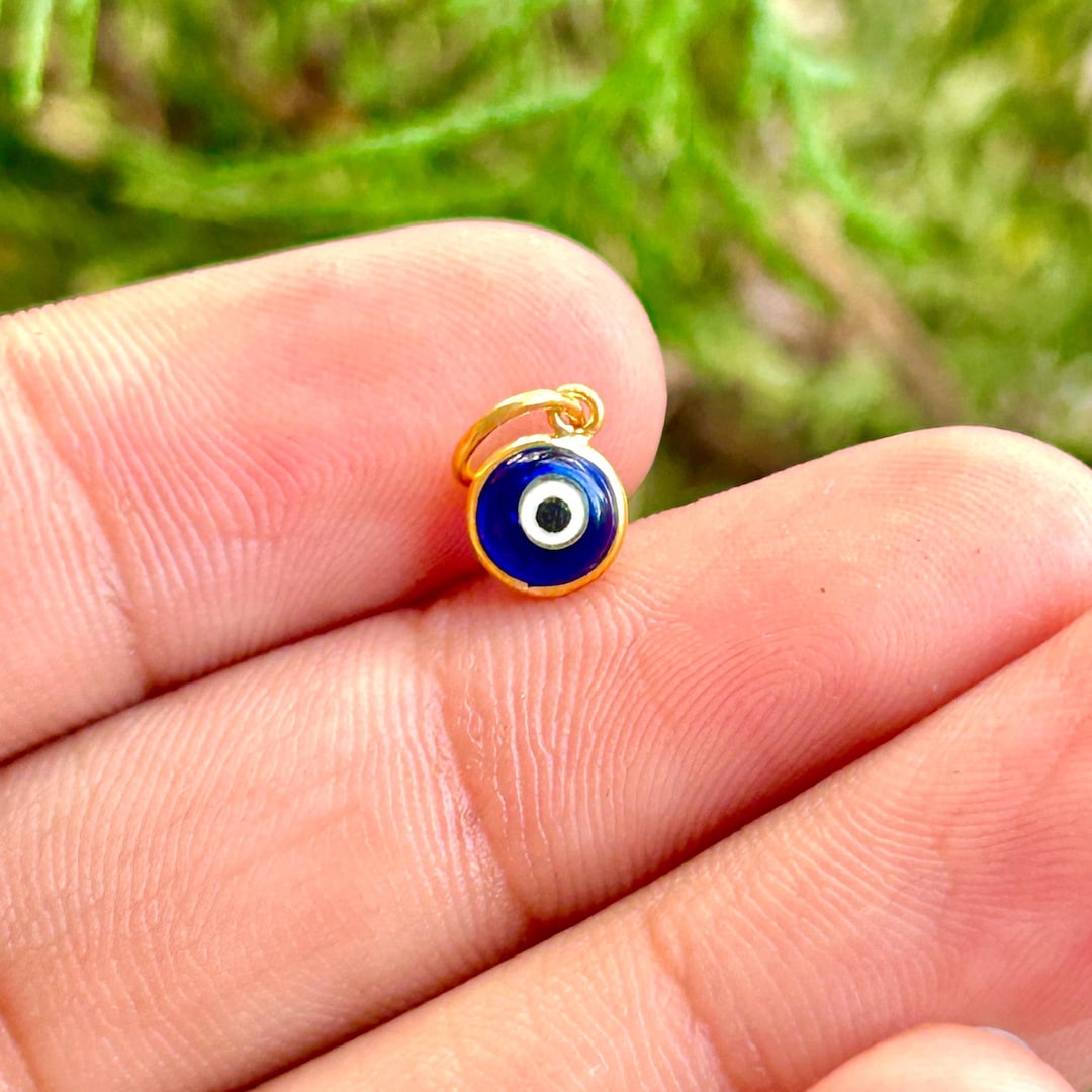 Lab Amulet Lab Evil Eye Charm 5mm, Blue White Protection Pendant, 925 Silver, 14K ...