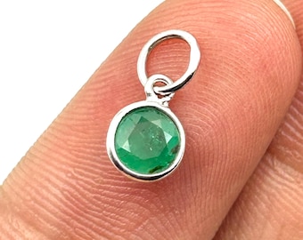 Dainty Emerald Charm: 925 Sterling Silver Pendant or Gold , May Birthstone