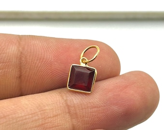 Natural Garnet Pendant Charm in 14K/18K Gold or 925 Silver – Square Cut Red Gemstone Bezel Pendant – January Birthstone Jewelry for Her
