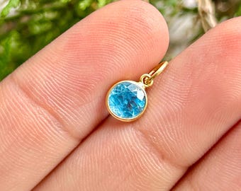 Natural Blue Topaz Charm | 14K 18K Gold or 925 Silver | December Birthstone Pendant Charm | Minimalist Gemstone Jewelry Gift